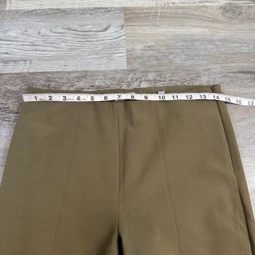 Vince Pants Olive Straight Leg High Rise Stretch Minimalist Workwear Office S